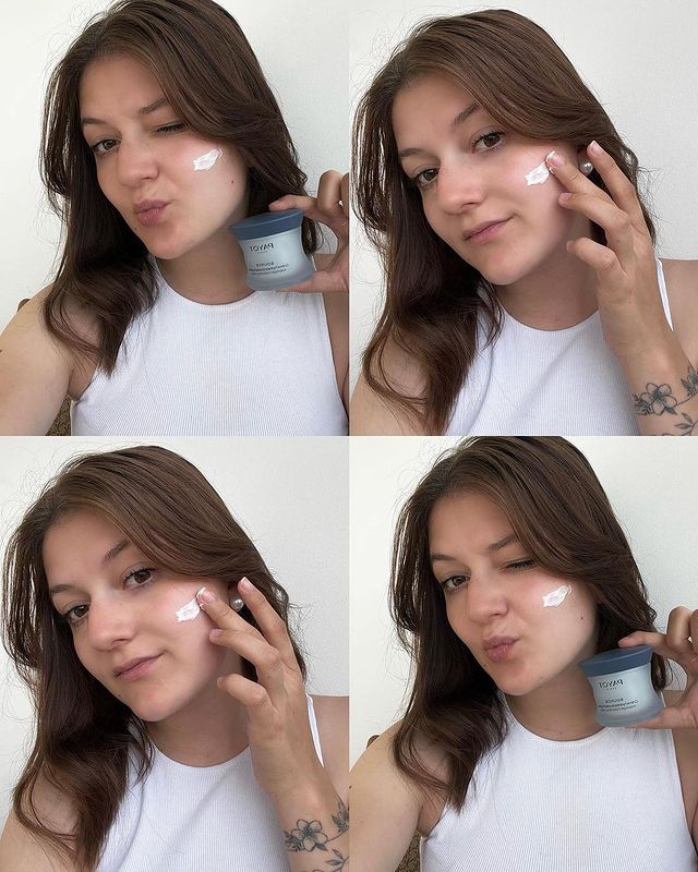 ensemble de 4 photos qui montre le soin du visage